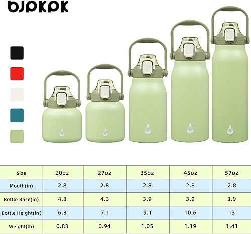 Miniatura 5 de BJPKPK Botellas de agua aisladas con pajita, botella de metal de acero inoxidable de 35 oz con tapa de apertura de una mano, jarras deportivas sin