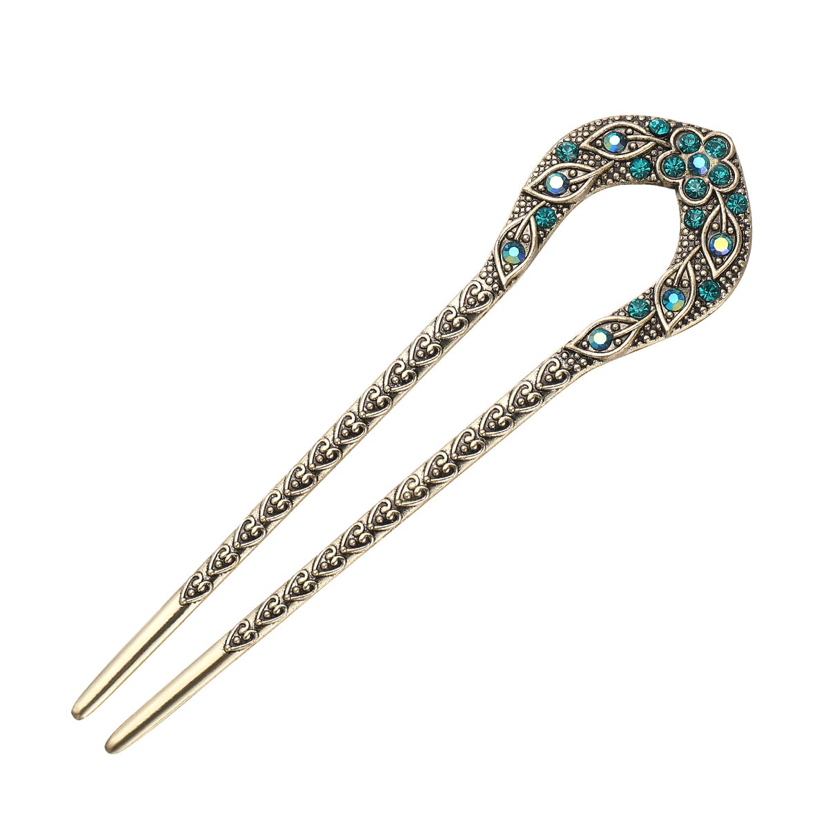Fashion Crystal Hair Clip Delicate U-shaped Double Prong Chignon Hair Pin Hair Accessory Hair Pin for Women Girls Ladies