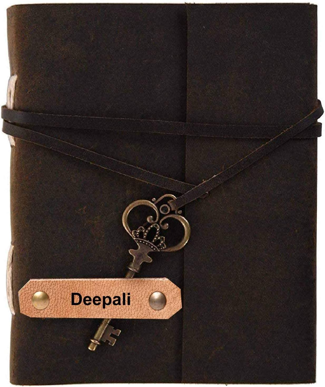 Di-Kraft Made in India Handmade Leather Diaries Deepali Journal Diary Writing Notebook for Office (Customized Name)