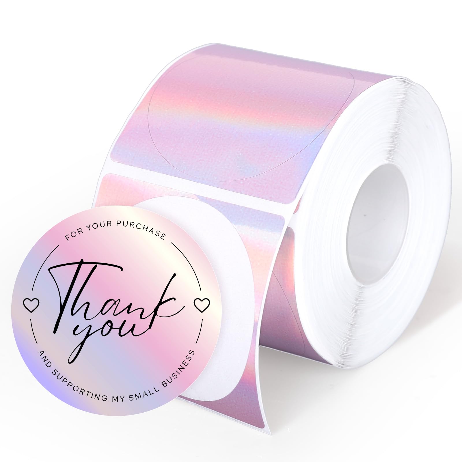 JarThenaAMCS 2 Inch Holographic Direct Thermal Labels Pink Round Iridescent Color Coding Dot Label Stickers Glitter Rainbow Self-Adhesive Printer