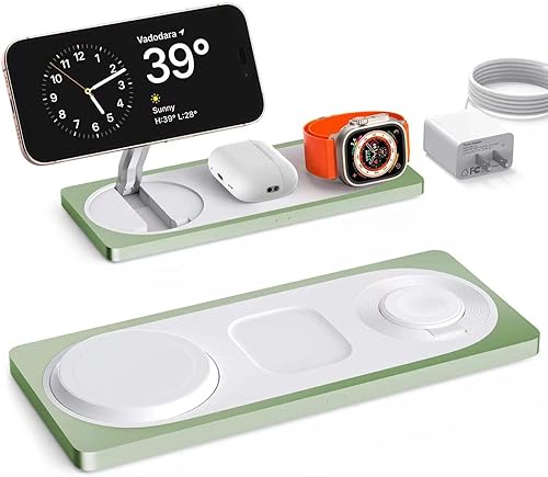 Estación de carga inalámbrica, soporte de cargador inalámbrico magnético 3 en 1, base de carga inalámbrica rápida para iPhone