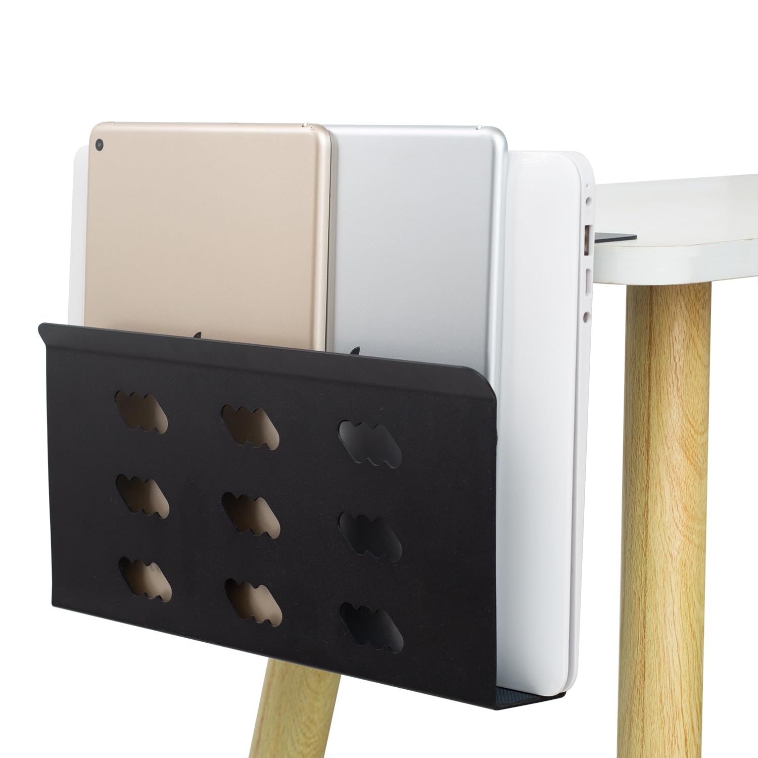 Desk Side Storage Organizer Clamp On Laptop Holder for Desk Under Desk Laptop Holder Storage Vertical Hanging Rack for Laptops, Keyboards, Mouses