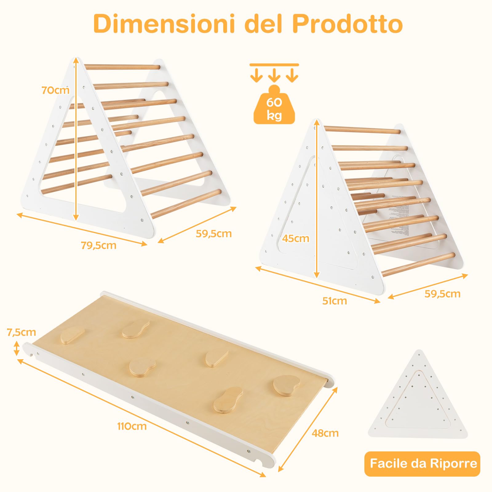 Triangolo Di Arrampicata Con Scivolo Per Bambini - Gioco Montessori In Legno, Per Et&agrave; 1-5 Anni