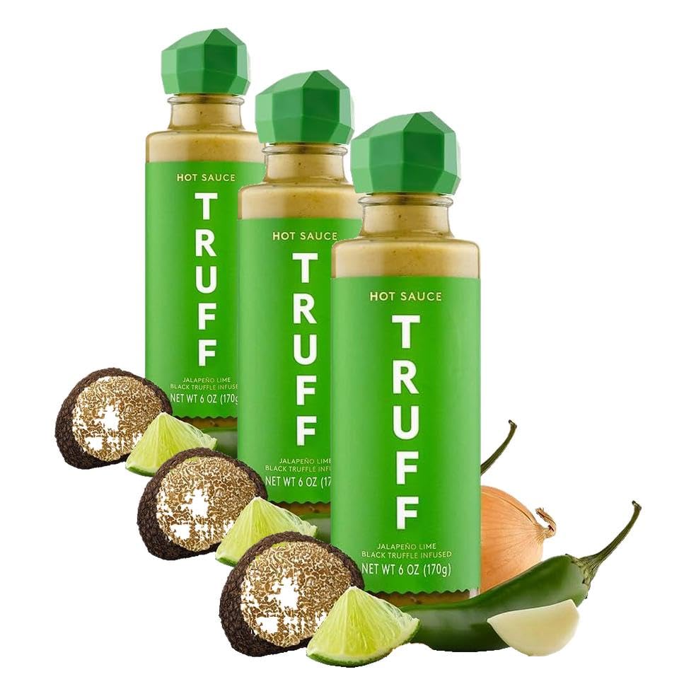 Image of TRUFF Jalapeno Lime Hot Sauce, Gourmet Hot Sauce with Black Winter Truffles, Green Jalapeno Peppers, Black Truffle Oil, Unique Flavor Experience in a Bottle, 6 oz. (Pack of 3)