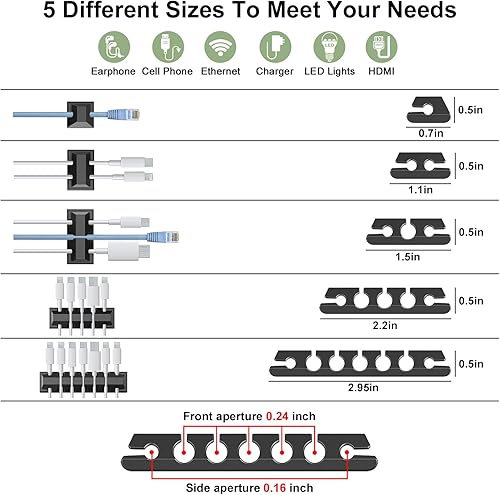 Miniatura 8 de OneLeaf Kit de organización de cables de 183 piezas, organizadores de cables multifunción para cables, organizador de cables para escritorio,