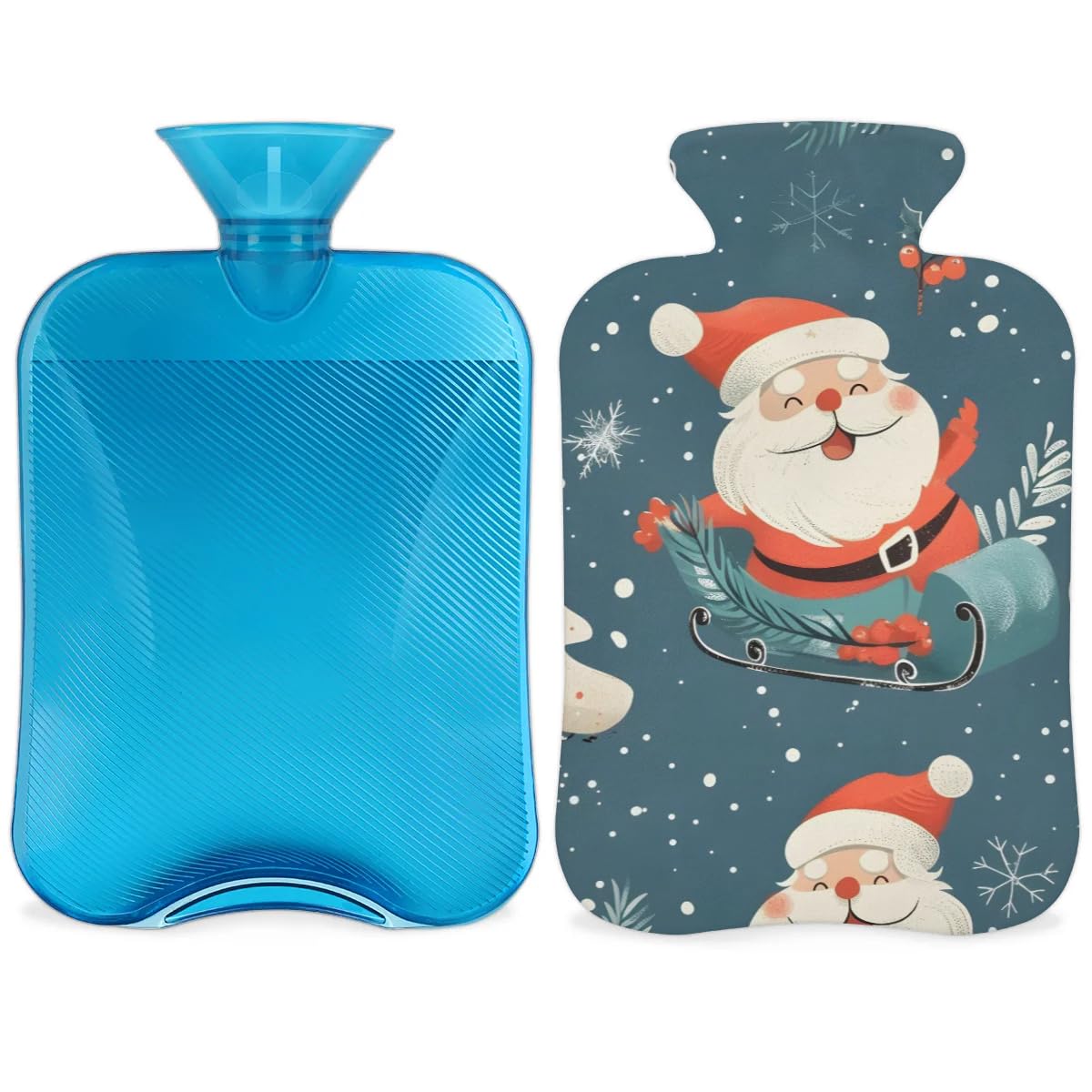 Hot Water Bottle with Soft Cover,2L Abstract Santa Claus Hot Water Bag for Hot and Cold Compress, Hand Feet Warmer, Cute Santa Claus Rubber Hot or Cold Water Bottle Halloween Christmas Decorations