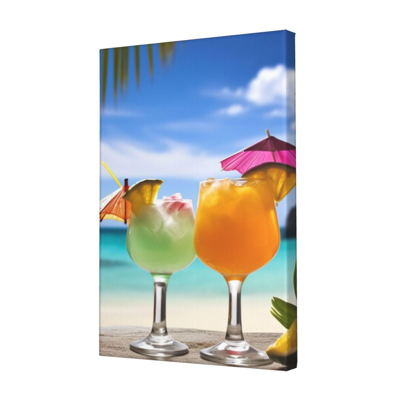 FodPand Tropical beach drink Canvas Wall Art for Living Room Wall Decor 12"x18" Modern Artwork Painting Pictures Hanging Canvas Prints Aesthetic Wall Art for Bedroom Bathroom Office Wallart Decor