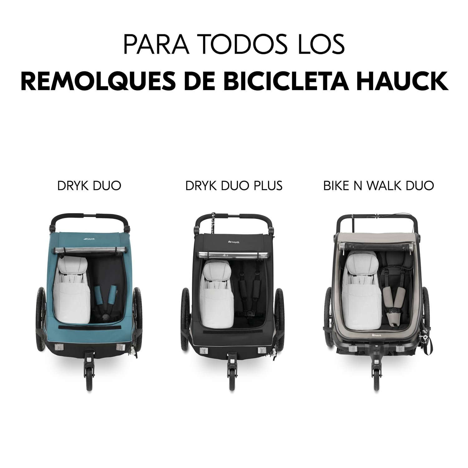 hauck Asiento para Bebé para Remolques de Bicicleta Dryk Duo, Dryk Duo Plus y Bike N Walk Duo - Adaptador para Bebés desde 1 Mes en Modo Carro 6 Meses en modo Remolque Bici - Arnés de 5 Puntos - Gris