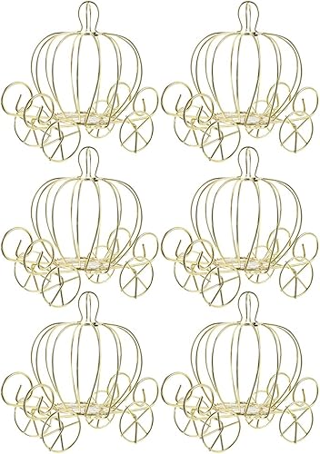 Veemoon 6 piezas de caja de dulces de calabaza, centro de mesa, decoración de carro de carro de calabaza de princesa de alambre dorado, exhibición