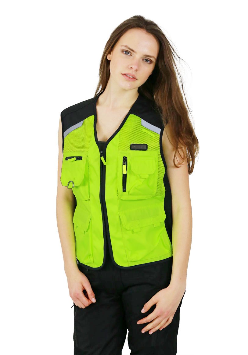Nerve Touring Chaleco Reflectante de Seguridad Diseño Retro, Verde Fluorescente, XS-S