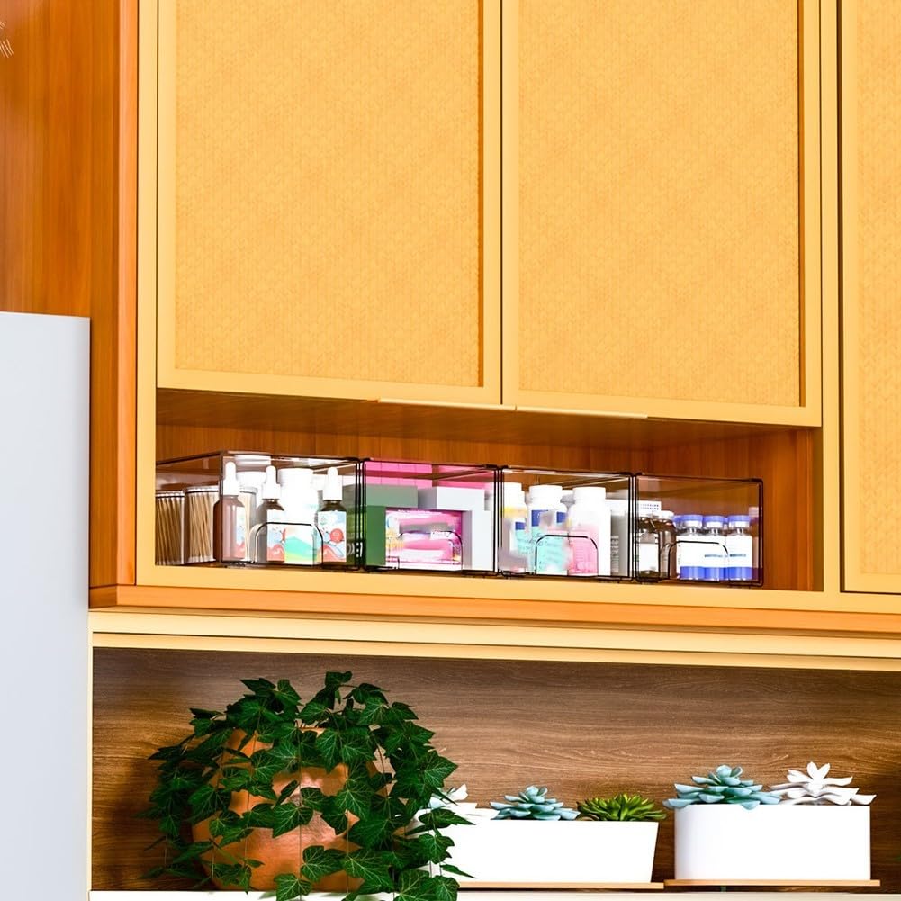 Cassetti trasparenti impilabili per organizer da scrivania in acrilico, salvaspazio, con manici e cuscinetti antiscivolo, per trucco, gioielli, forniture per ufficio, contenitori multiuso