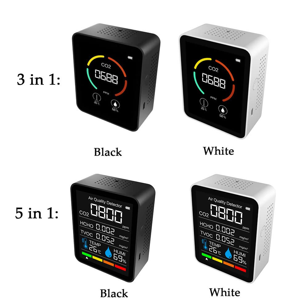 Miernik CO2 5 w 1 Detektor dwutlenku węgla Monitor jakości powietrza w pomieszczeniach BT APP Tester czujnika temperatury i wilgotności Detektor HCHO do samochodu domowego biura (biały 3 w 1)