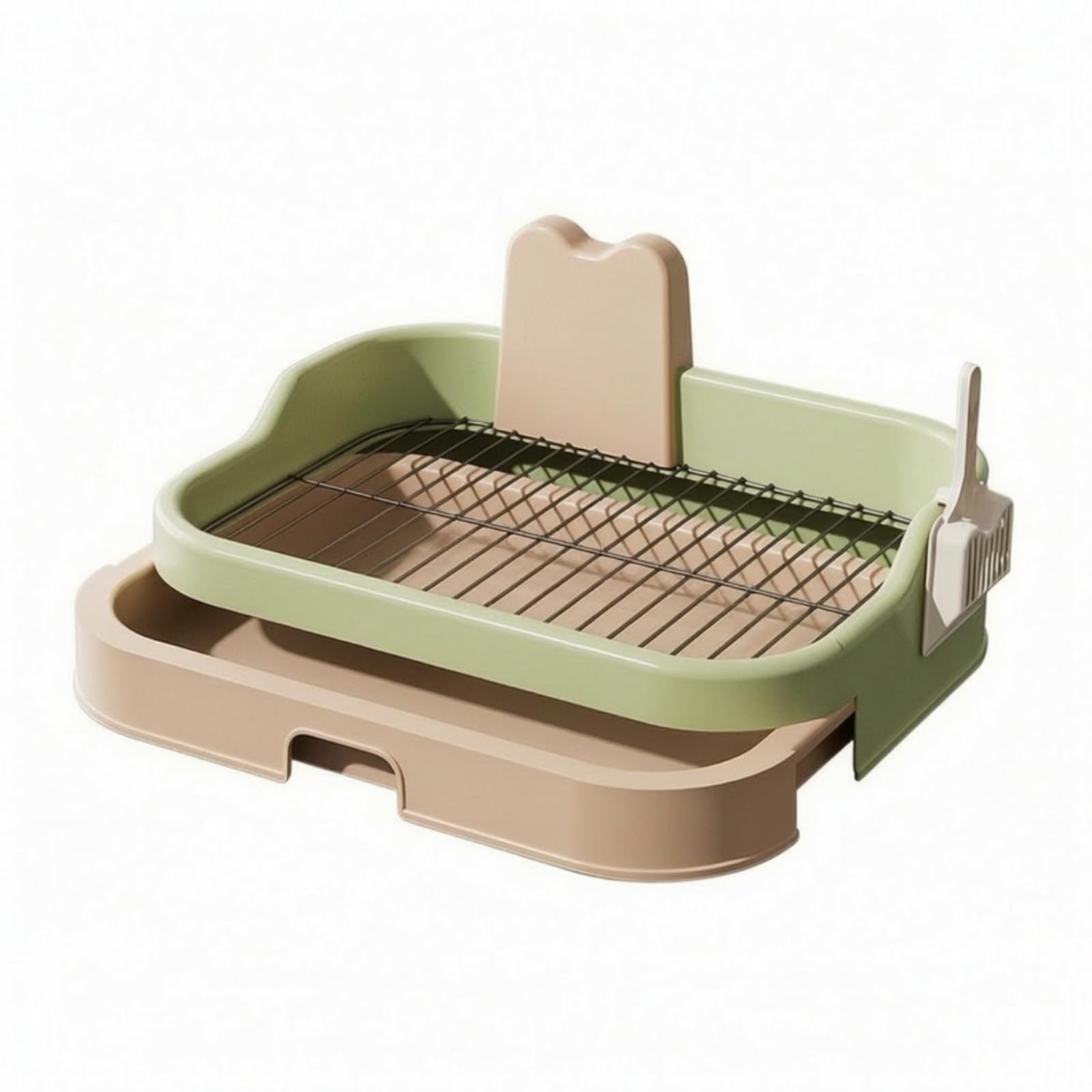 Toilette per Cani con Cassetto Ordinato Paraspruzzi, Vassoio Igienico con Griglia, Lavabile, Lettiera per Cani Paletta, Casa, Cuccioli, Verde