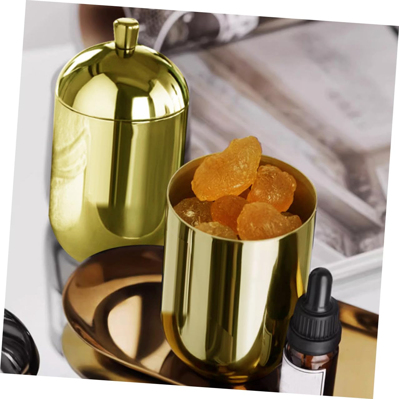Edelstahl Wiederbefüllbare Diffusorflasche in Gold mit Deckel