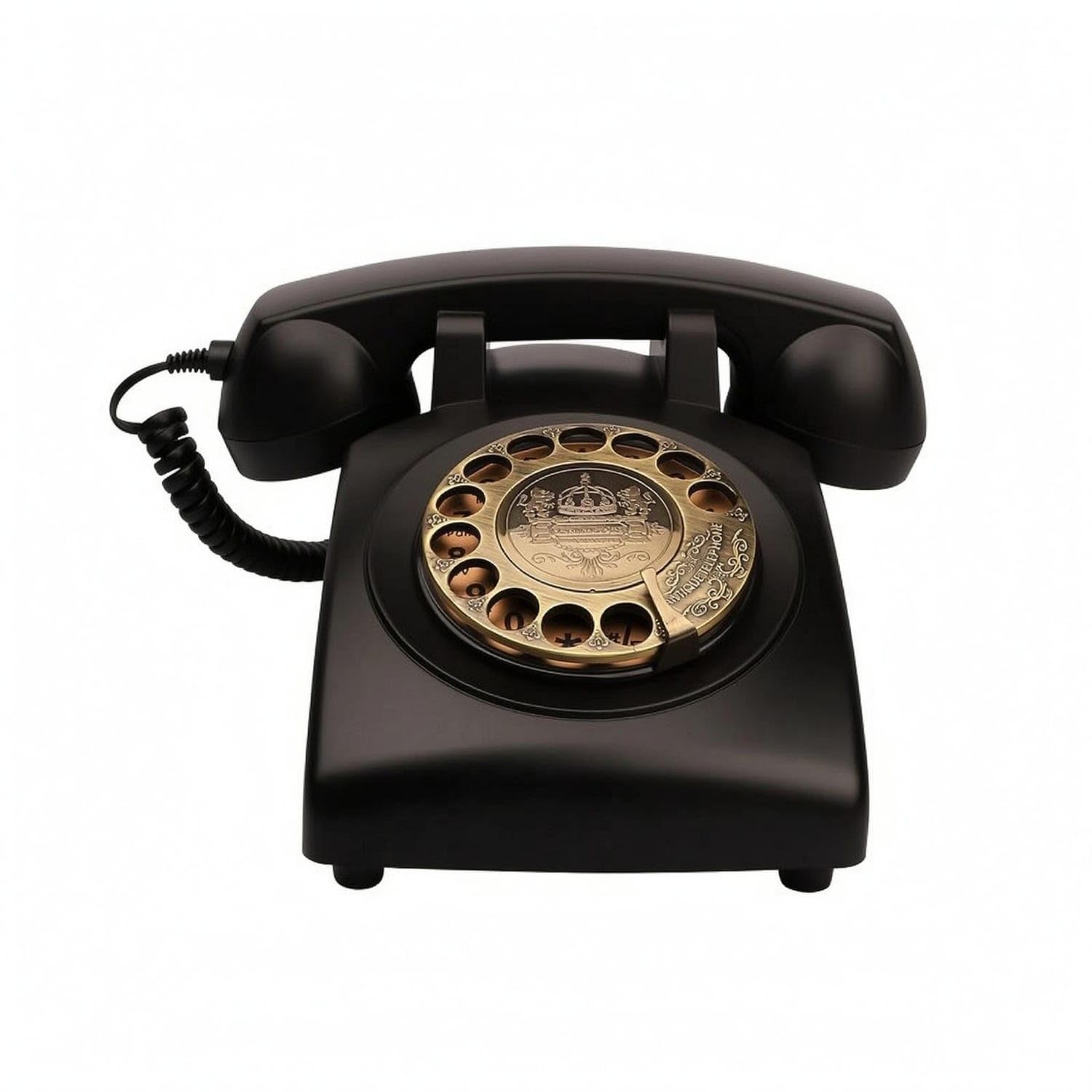 MYADDICTION Gold-Tone Vintage Rotary Phone Resin and Metal Black Rotary Telephone Adjustable Volume Corded Telephone Redial, Black-image-10