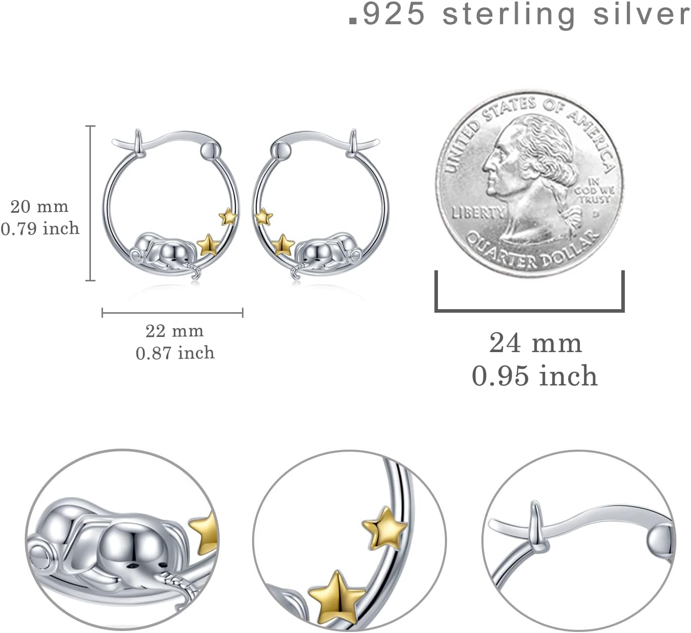 Elephant Hoop Earrings 925 Sterling Silver Family Mother Elephant Lucky Cute Hoop Earring For Women Mother Gift - Image 6