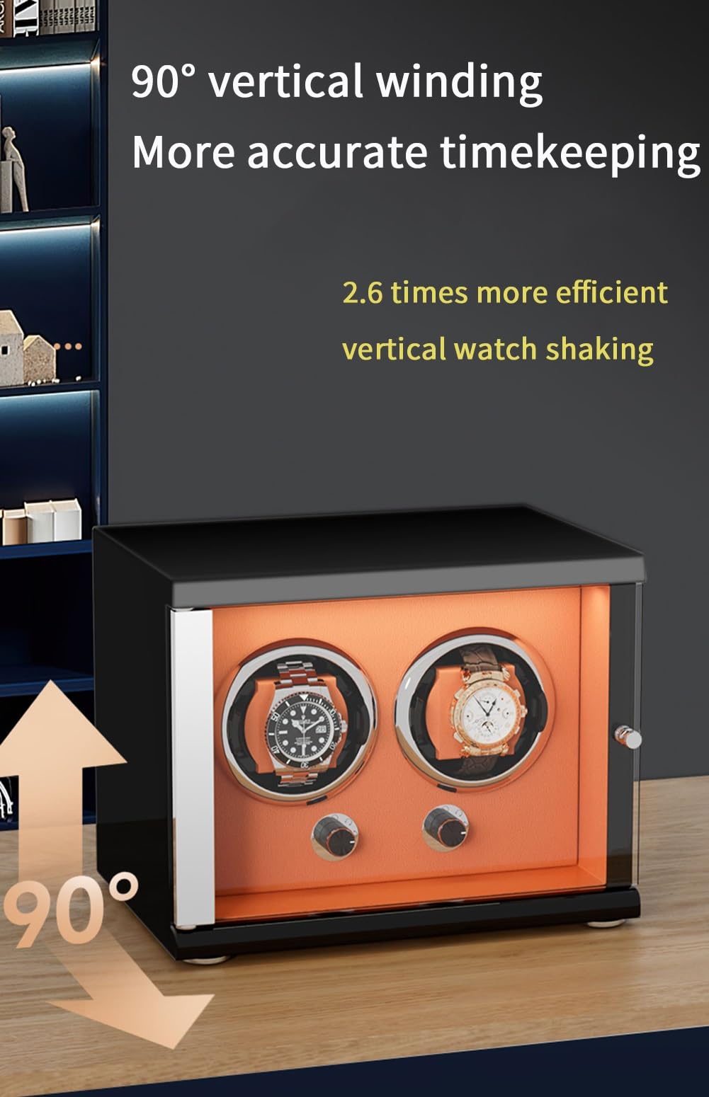 Kronleuchter Uhr Wickler für automatische Uhren Ultra ruhiger Motor für 6 automatische Uhren mit LED-Leuchten weiche Flexible Uhren-Kissen-Aufbewahrungsbox, Black-6+0 Kronleuchter