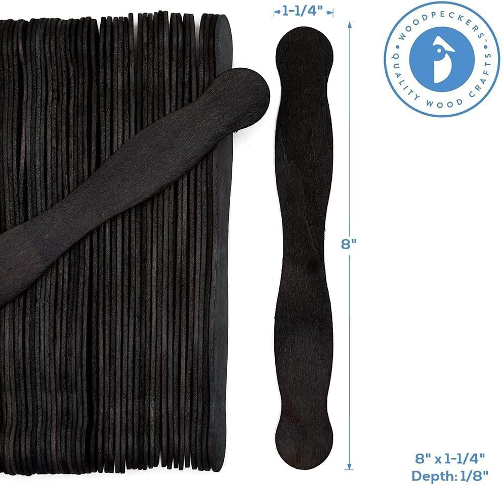 Miniatura 2 de Manijas de abanico de madera negras de 8 pulgadas, programas de boda, paquete de 75, palitos de paleta de manualidades jumbo para paletas de