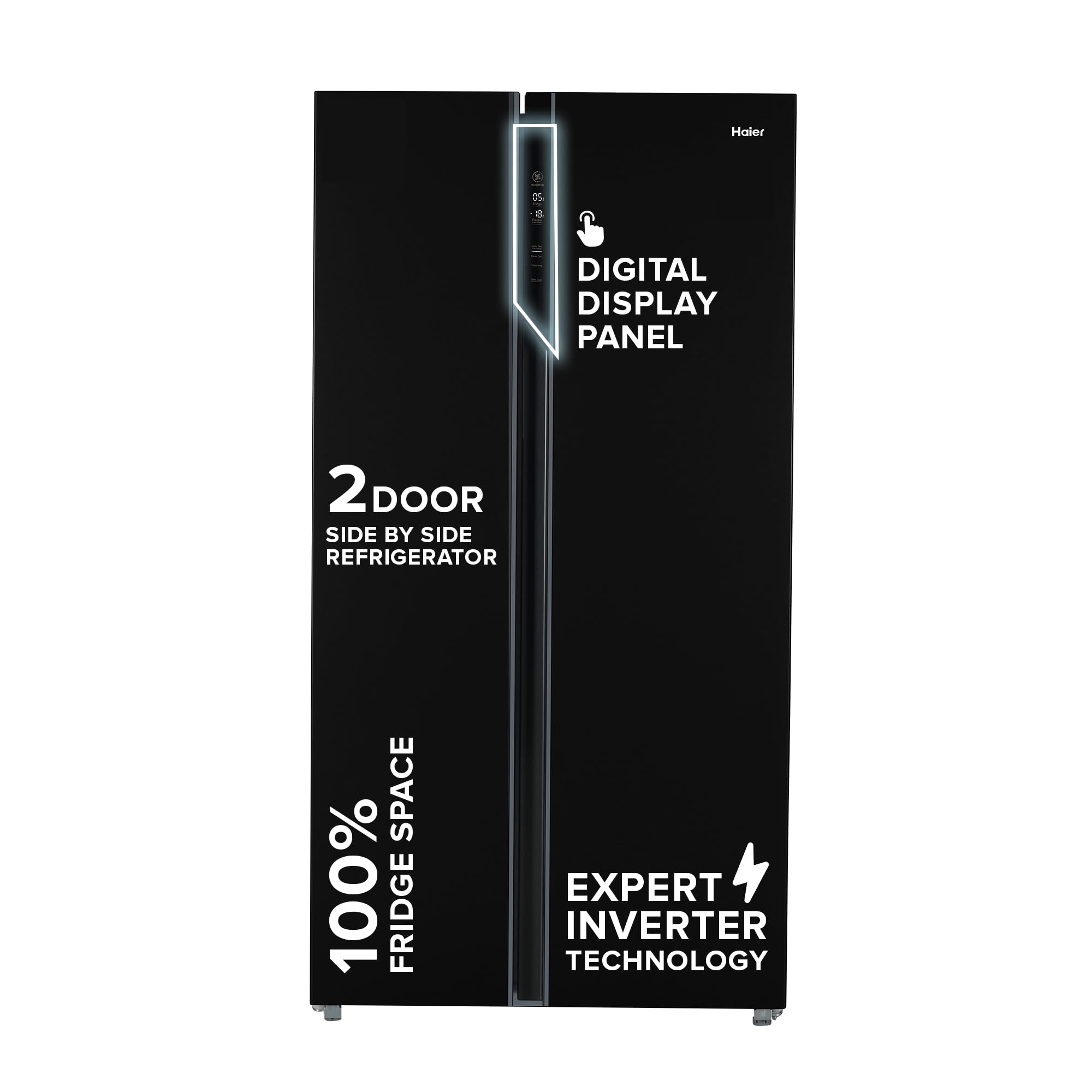 Haier 602L 3Star 2 Door Side by Side Frost Free Refrigerator|100% Convertible|Expert Inverter Technology|Digital Display Panel|Triple Twist Ice Maker|Deo Fresh Technology (HRS-682KS, Black Steel)