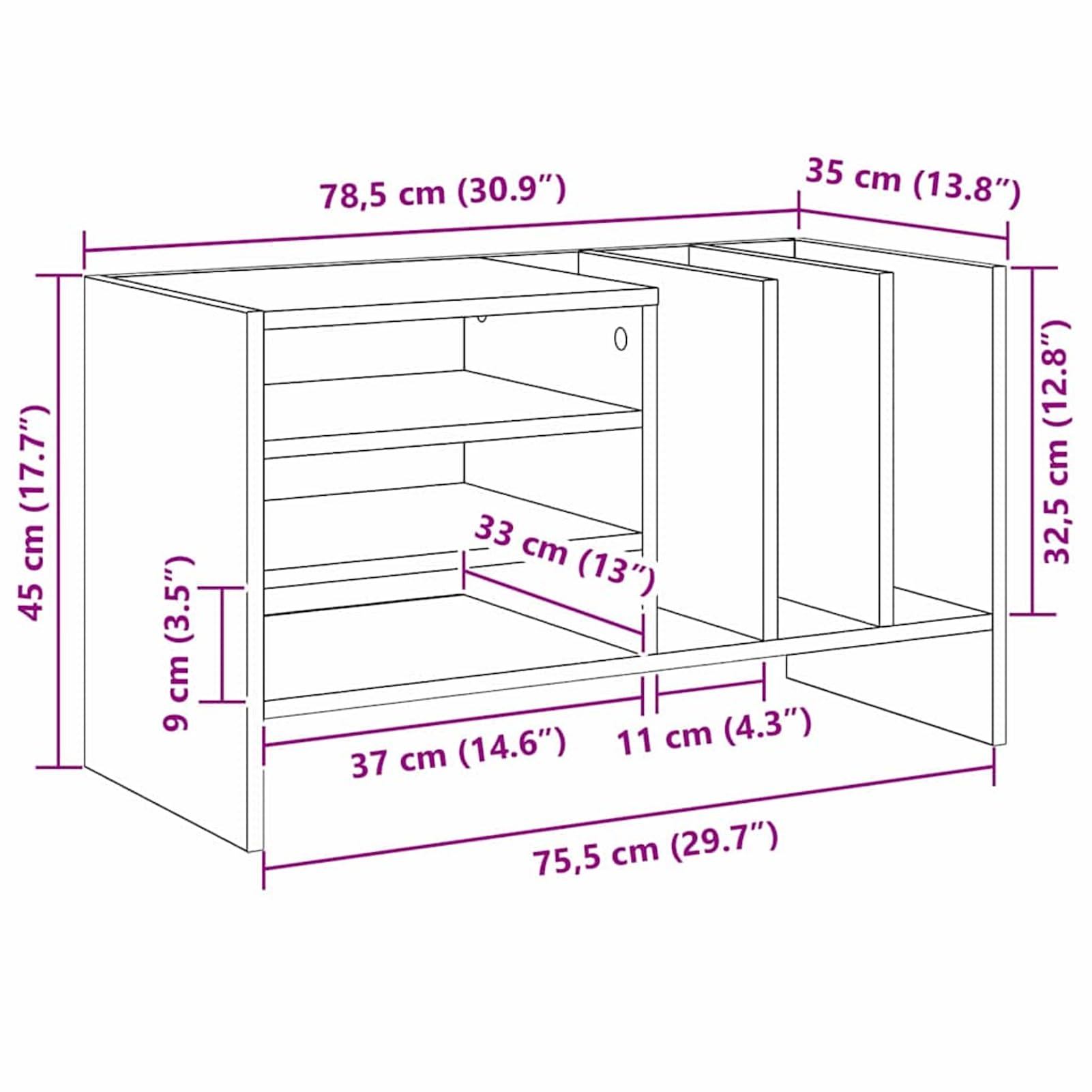 Armadietto per vinili, 6 ripiani, in rovere affumicato, 78,5 x 35 x 45 cm, stabile scaffale per LP e riviste