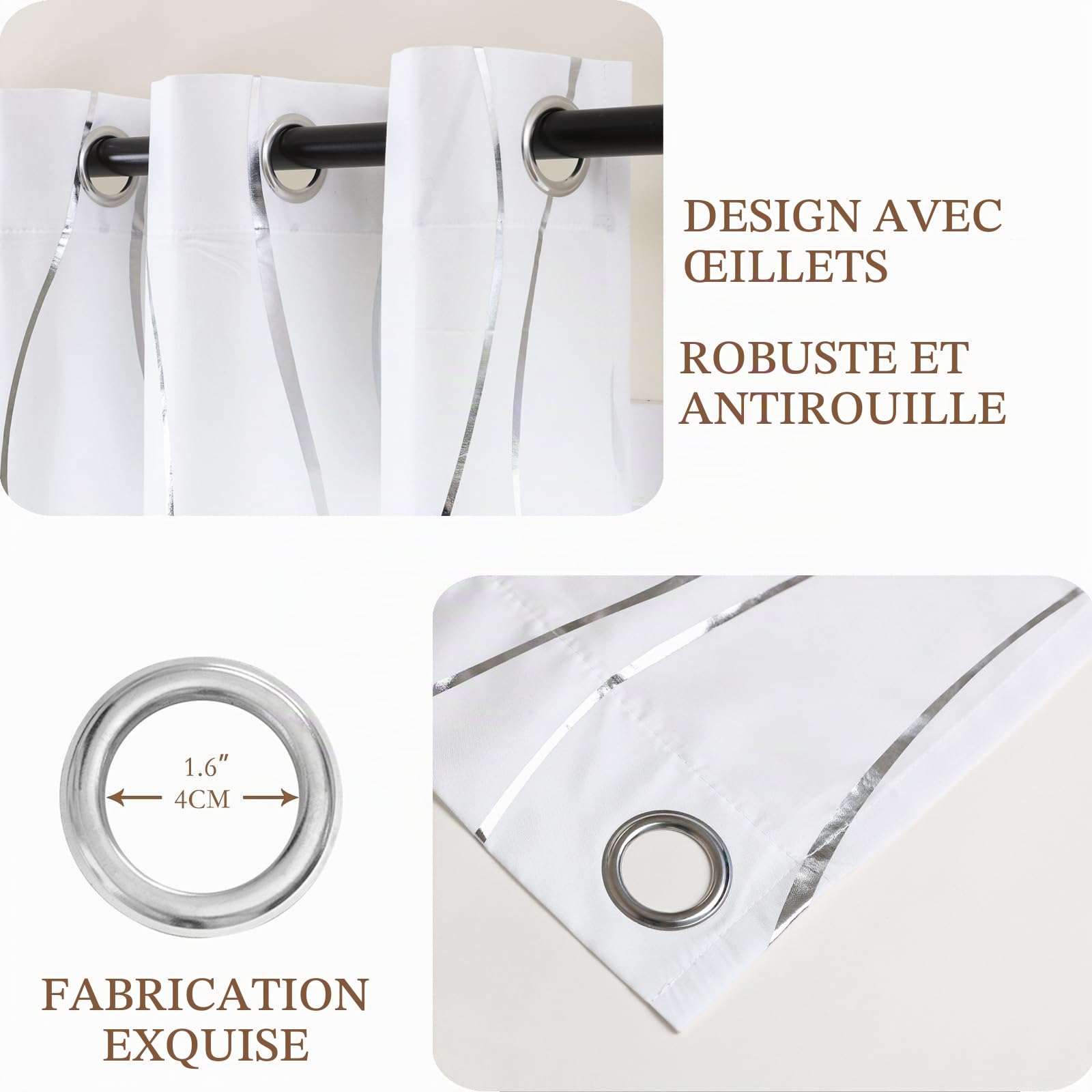 L.Z.E Lot de 2 Rideaux Brise-Vue avec dégradé de Couleur argenté/Blanc pour Salon, Chambre à Coucher, à œillets dégradés, translucides, avec Motif ombré 225 cm