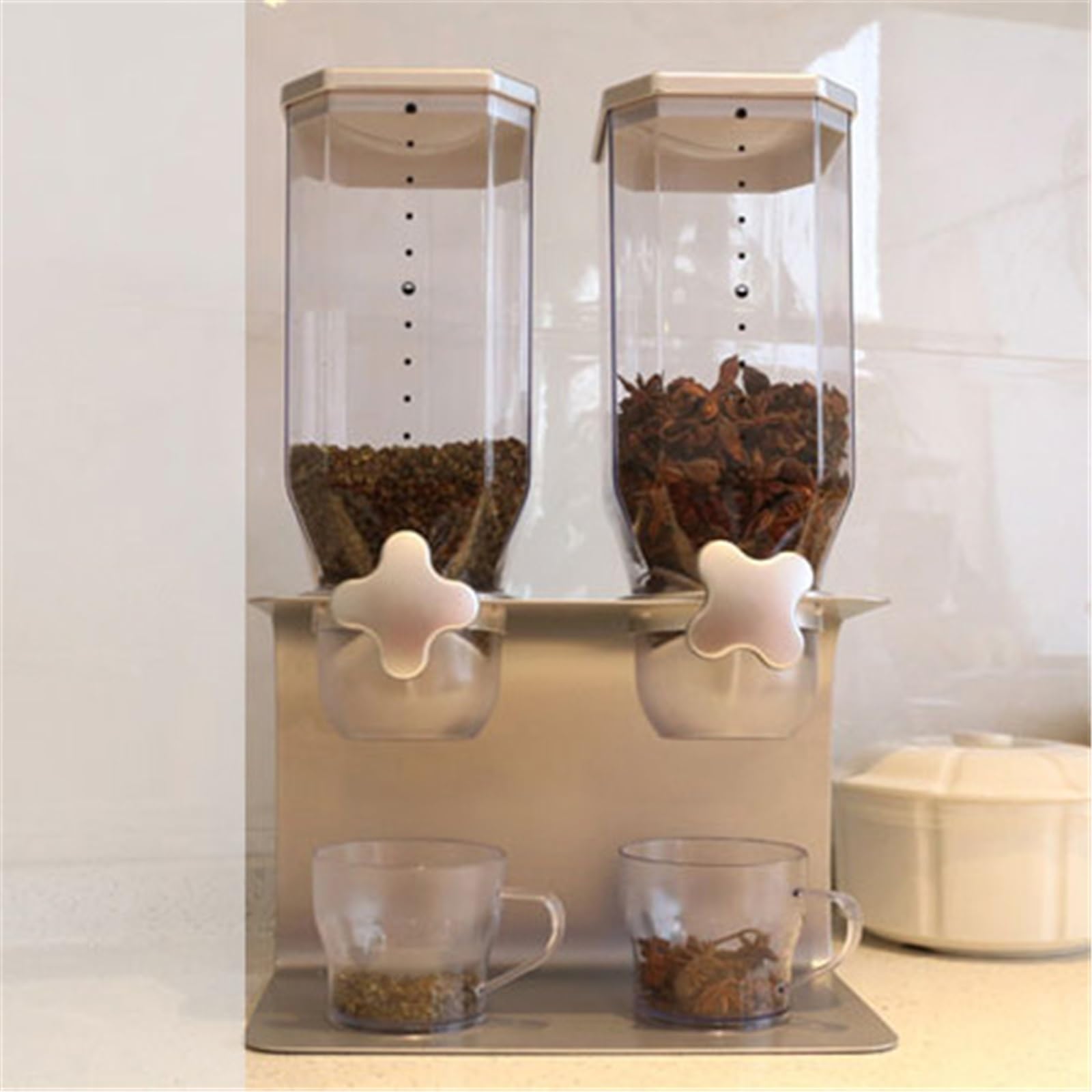 Dispensador de Cereales Dispensador de alimentos secos for cocina con caja de almacenamiento, dispensador doble de cereales, máquina contenedora for avena, dulces, granola, nueces, granos de café y ar