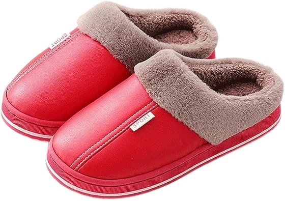 Womens Slippers Ladies Plush Home Indoor Shoes Thick Bottom Soft Comfort Female Floor Footwear Color Red, Size 41 Code