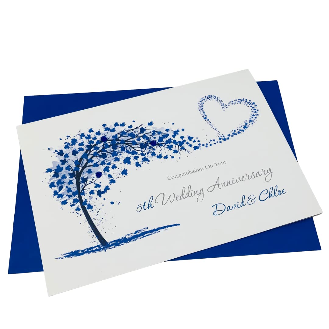 5th Anniversary Card - Wood 5 Year Fifth Wedding Anniversary Greeting Card, Personalised Gift for Wife Husband Couple Friends - Various Designs (Sweeping Heart) โ image 1