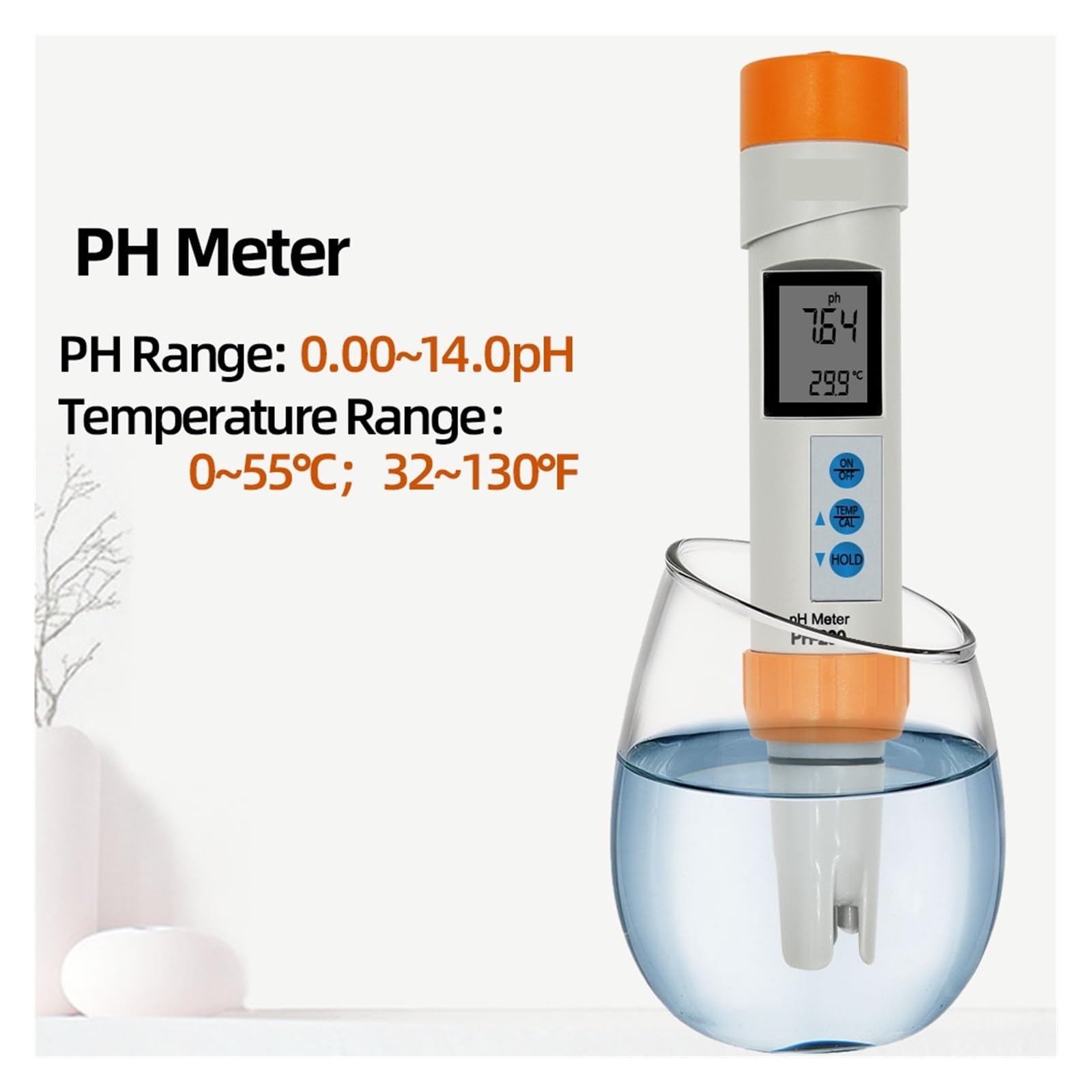 Medidor digital de temperatura con función calibración automática PH Calidad del agua Pen Tester MedicióN Precisa(Orange)