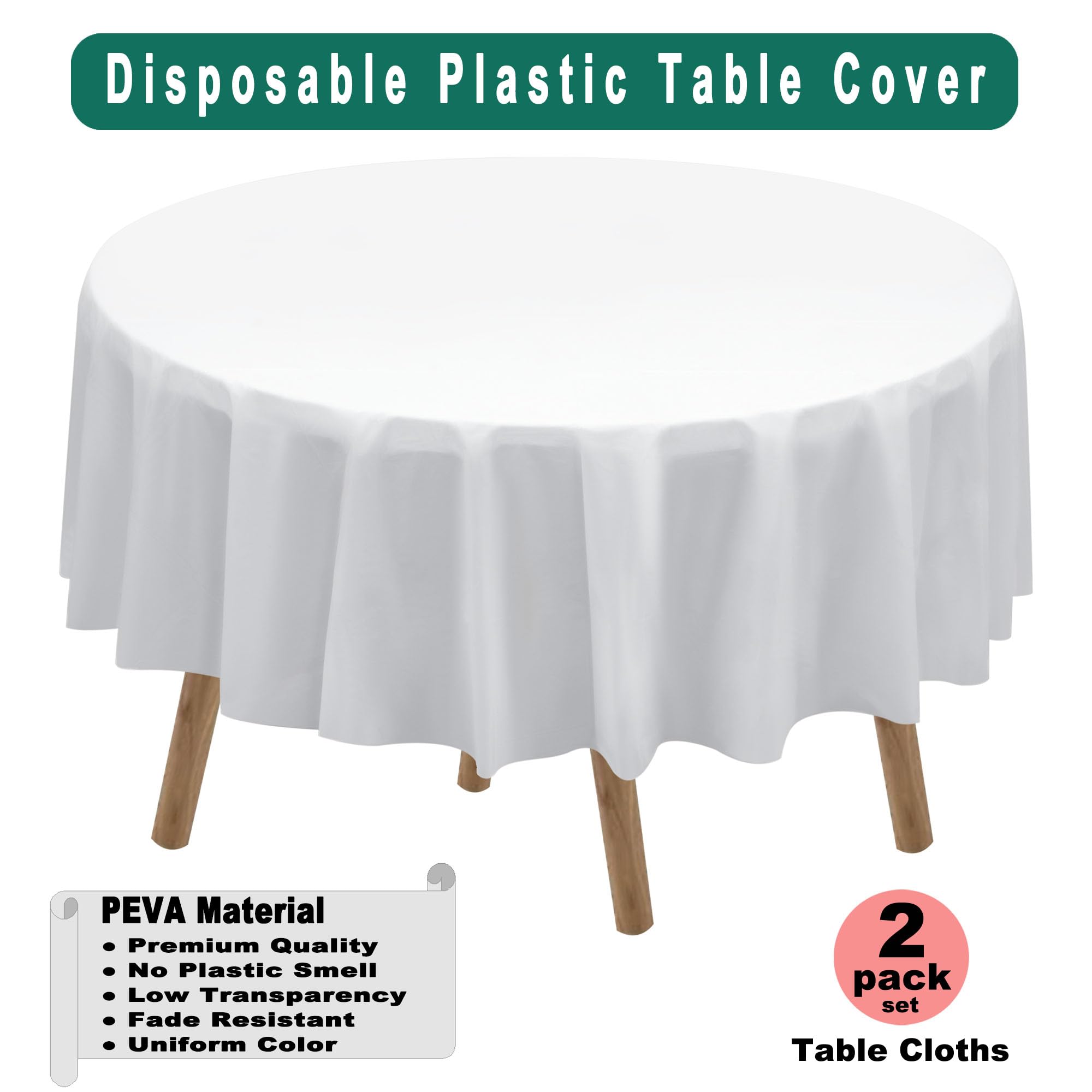 Newwiee 12 Pack Round Plastic Tablecloth 84 Inch With Glitter Sequin Table Runner 12 X 108 Inch Disposable Waterproof Tablecloth For Parties Wedding Baby Shower(Silver, White