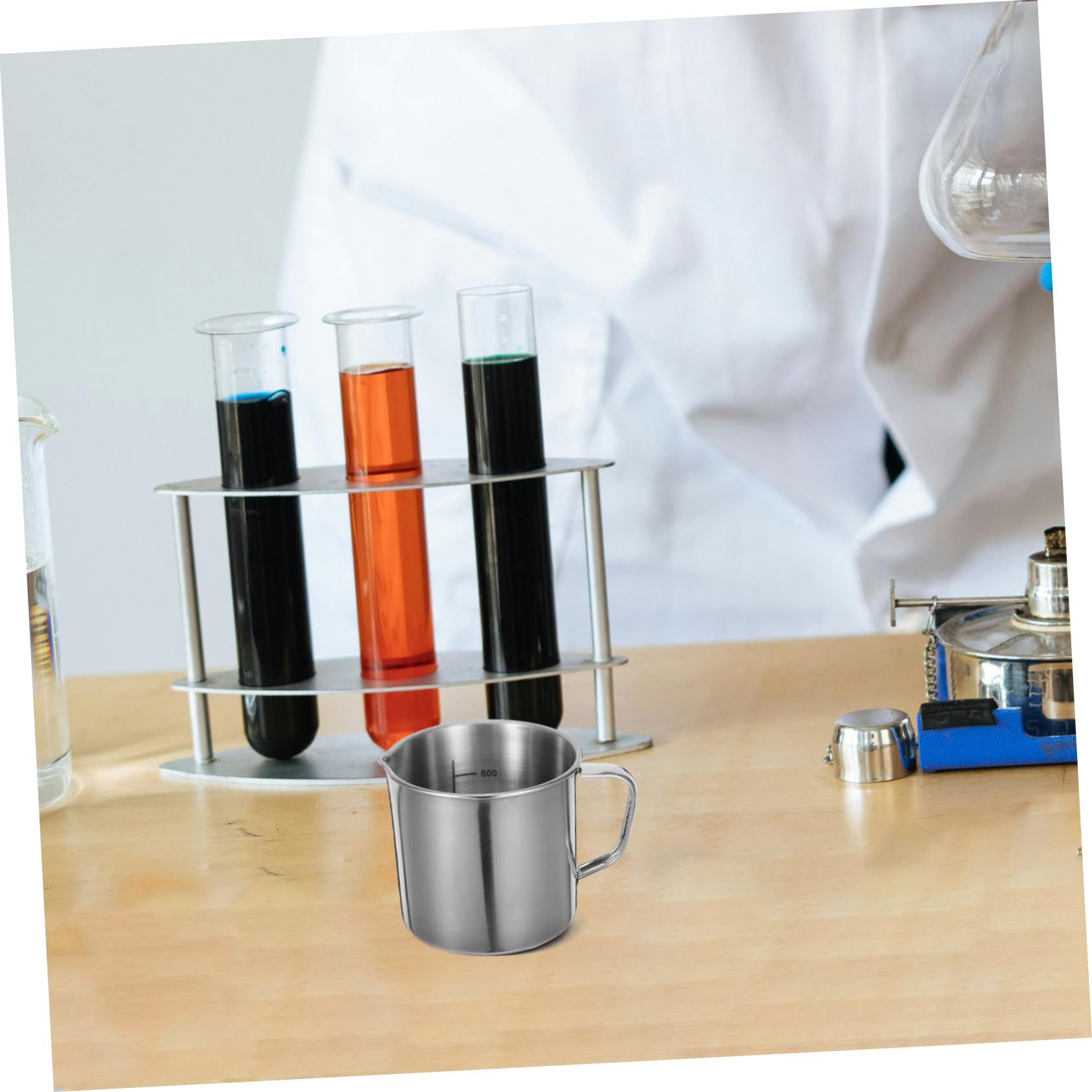Zerodeko Vaso Mezclador Científico De 3 Piezas 500 Ml De Acero Inoxidable Con Escala Y Asa Para Medición De Productos Químicos.