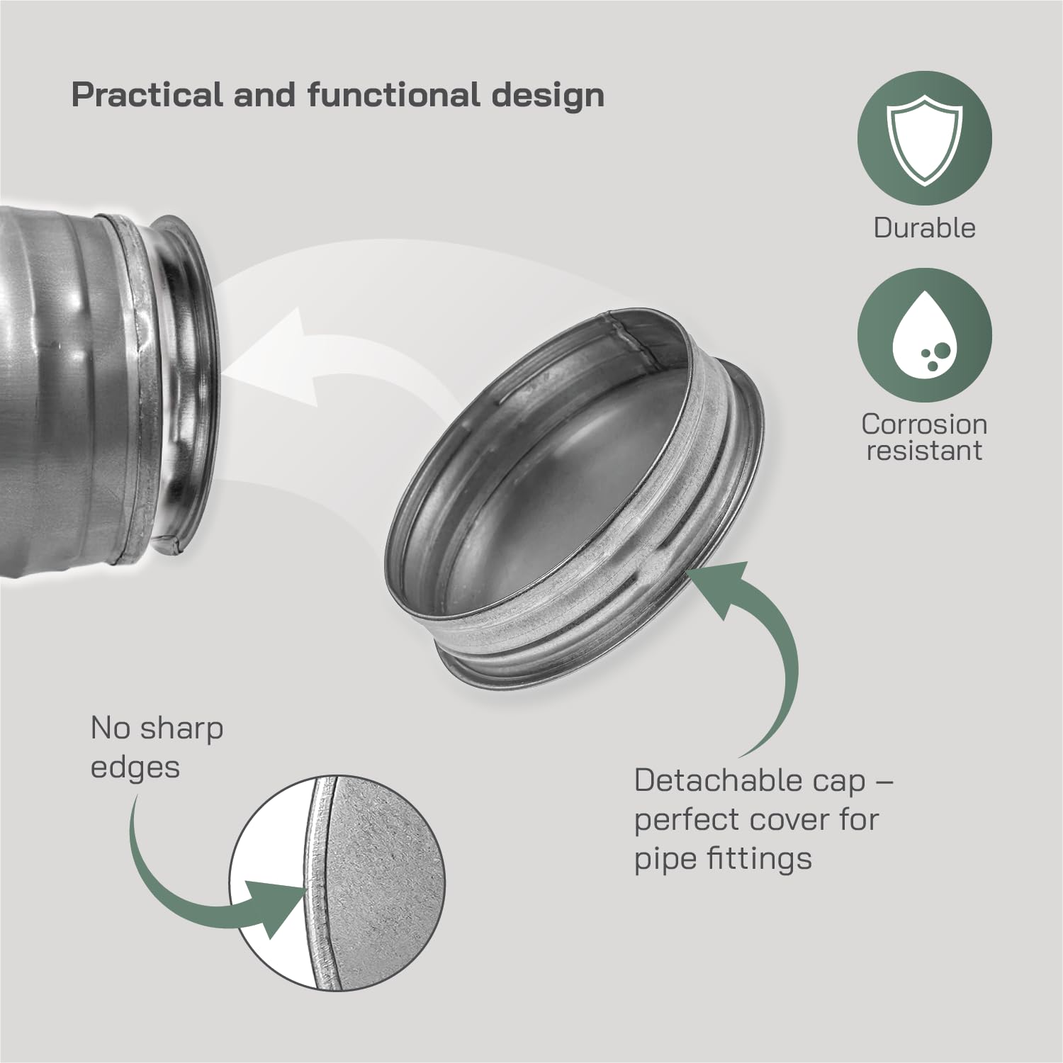 Vent Systems 100 mm / 4" Inch Round Galvanized Steel Pipe Cap, Indoor and Outdoor Duct End Cover for Dryer Vent HVAC Pipes - Image 3