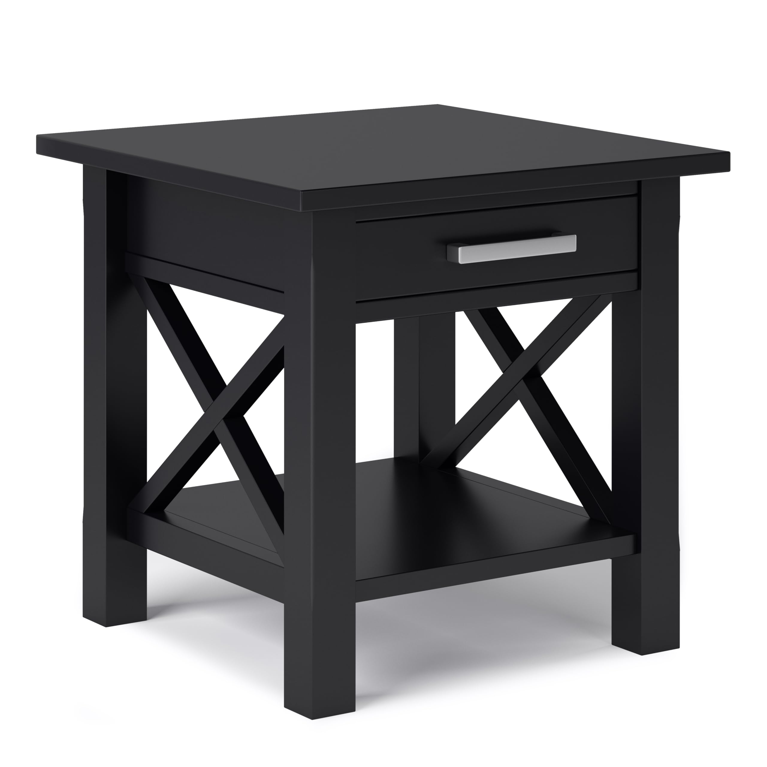 SIMPLIHOME Kitchener End Table - 21 inch Wide Solid Wood Square Accent Table with Drawer and Open Shelf in Black, Contemporary Nightstand or Lamp