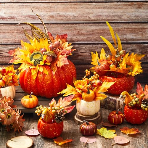 Riceshoot 6 Pcs Large Thanksgiving Artificial Pumpkins Decor (8
