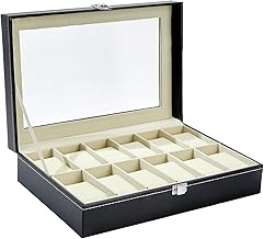 Ohuhu Scatola porta Orologi a 12 Scomparti, Custodia Orologi con Coperchio in Vetro e Cuscinetti Rimovibili in Velluto, Porta Orologi per Uomo e Donna, Regalo per il Compleanno di San Valentino