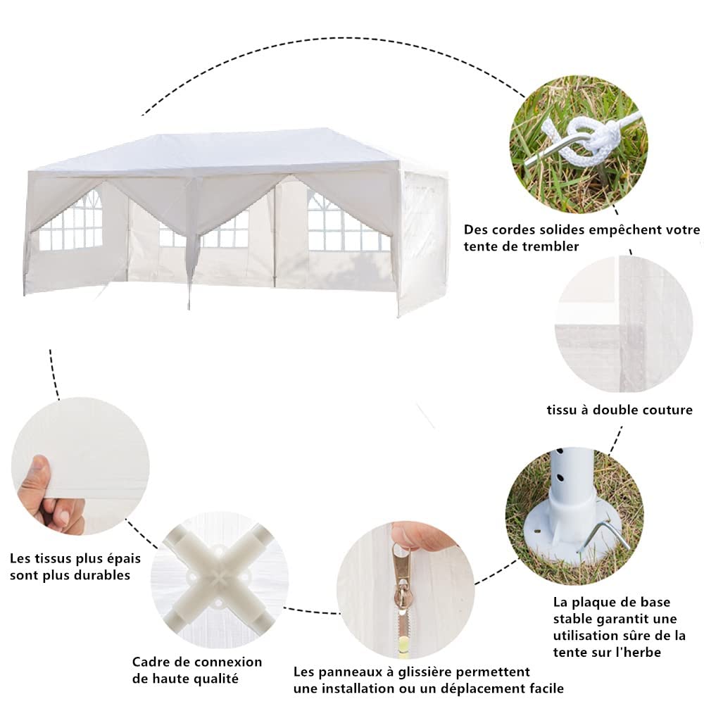 Tonnelle 3x6M de Jardin Tente de Réception Barnum Pliant pour Evénement Bière Fête Camping sans Bâche