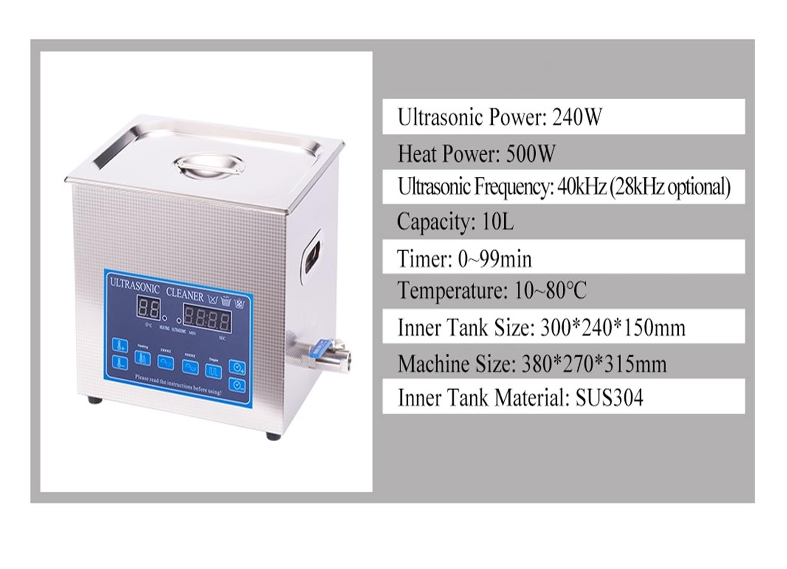 Pulitore a ultrasuoni, Pulitore Ad Ultrasuoni Degassante Bagno 10L Stampo DPF PCB Pulizia A Gioielli Frequenza Spazzata Detergente For Laboratorio Odontotecnico