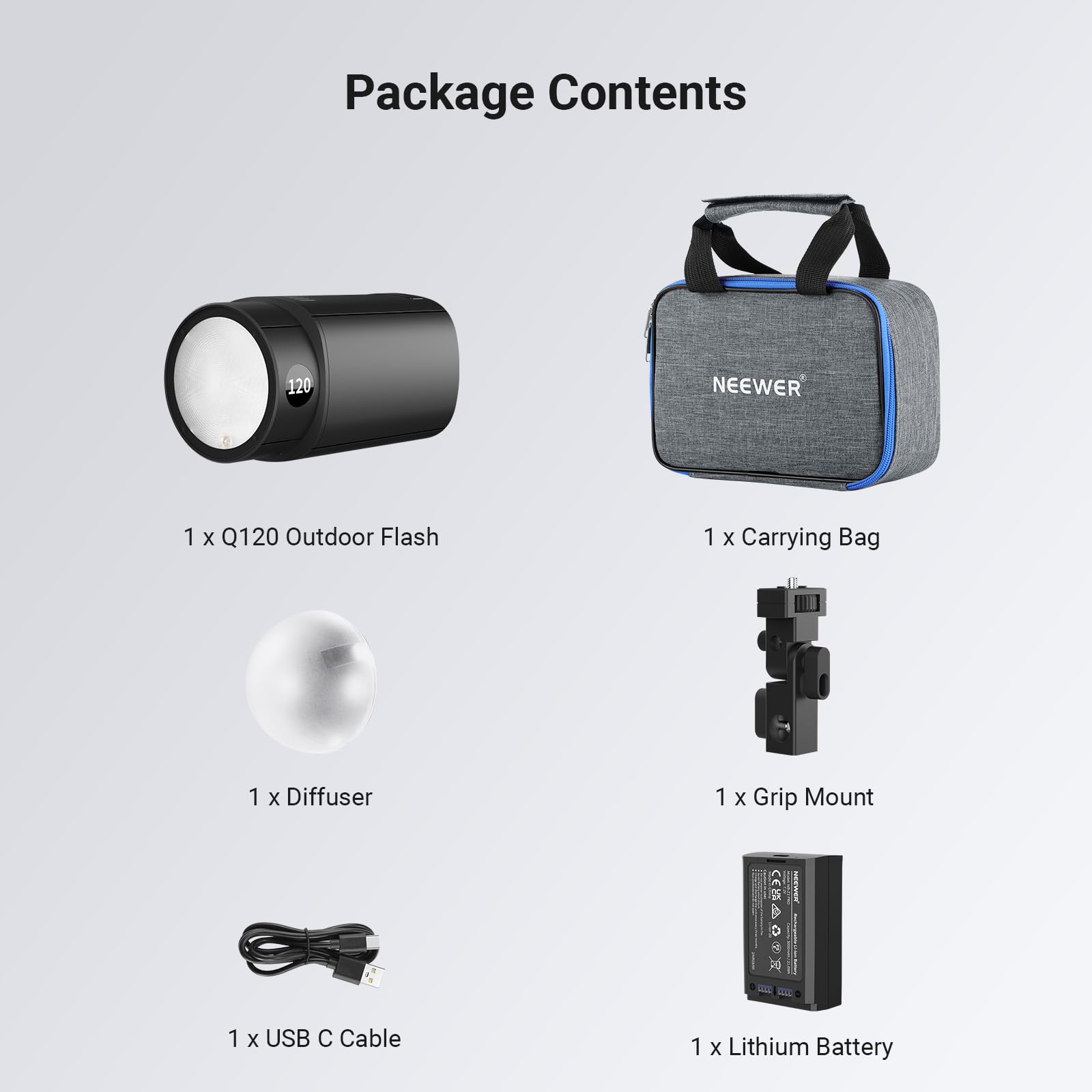 NEEWER 120W 2.4G TTL Zewnętrzna lampa błyskowa, kompatybilna z Godox, Monolight przenośne studio HSS 1/8000s, modelowane światło/bateria 3000mAh/420 błysków/recykling 1.5s do sesji zdjęciowych, Q120