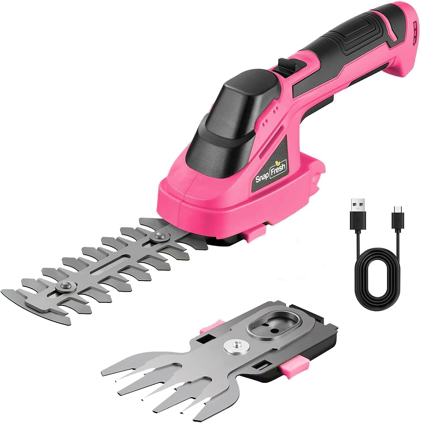 SnapFresh Cordless Hedge Trimmer & Grass Shears, 7.2V 2-in-1 Handheld Electric Bush Trimmer, Lightweight & Low-Noise, Rechargeable Lithium-Ion Battery with Type-C Cable Included (Pink)
