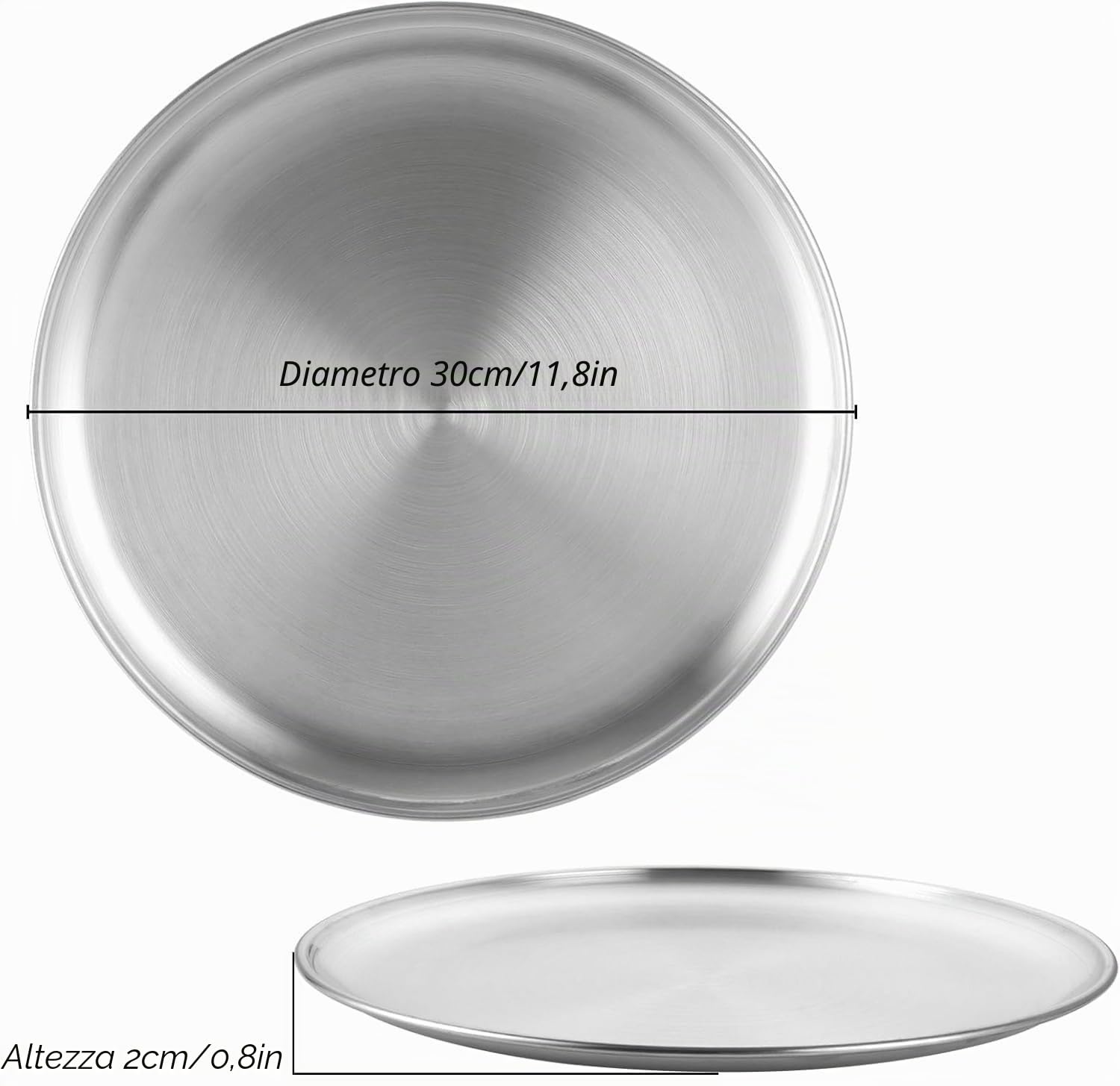 Set di 5 teglie per pizza, rotonde, in acciaio inox, 30 cm, rotonde, per pizza, in acciaio inox, per forno, cuocere, servire, arrostire, lavabile in lavastoviglie