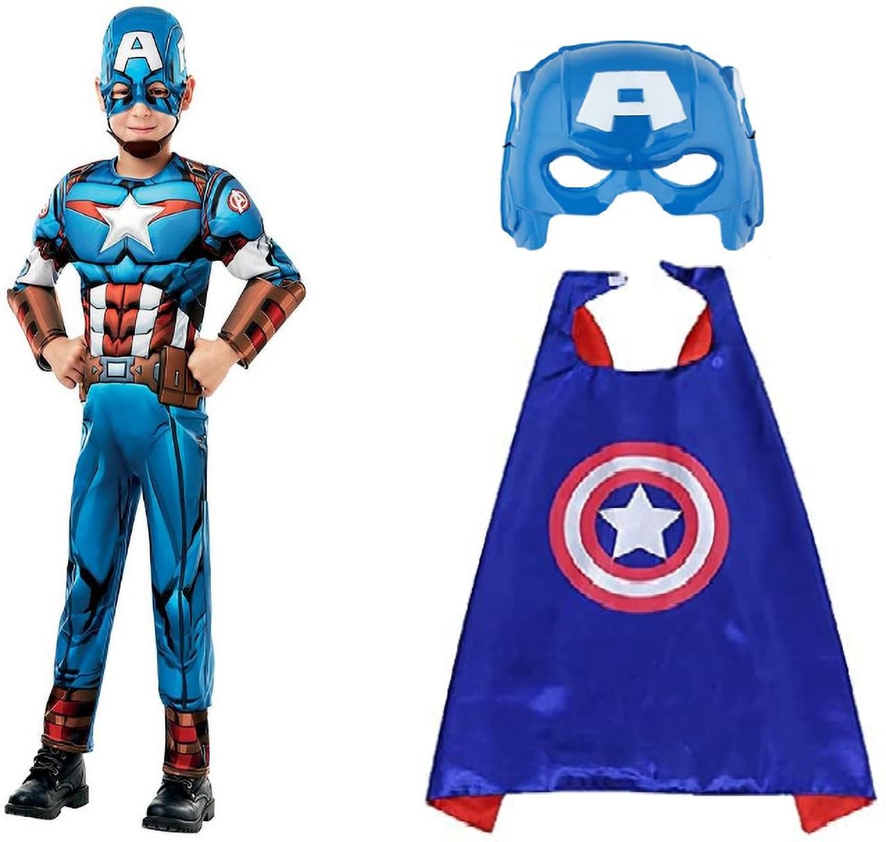 ULTIMATE LOOKS Captain America Full Muscle Dress Set With Mask Avenger Superhero Costume For Kids Halloween Dress Fancydress Birthday Gift | Cosplay Bodysuit for Boys and Girls (5-6 Yr), CAFD a (B0CT5CKY4F) Amazon Price History, Amazon Price Tracker