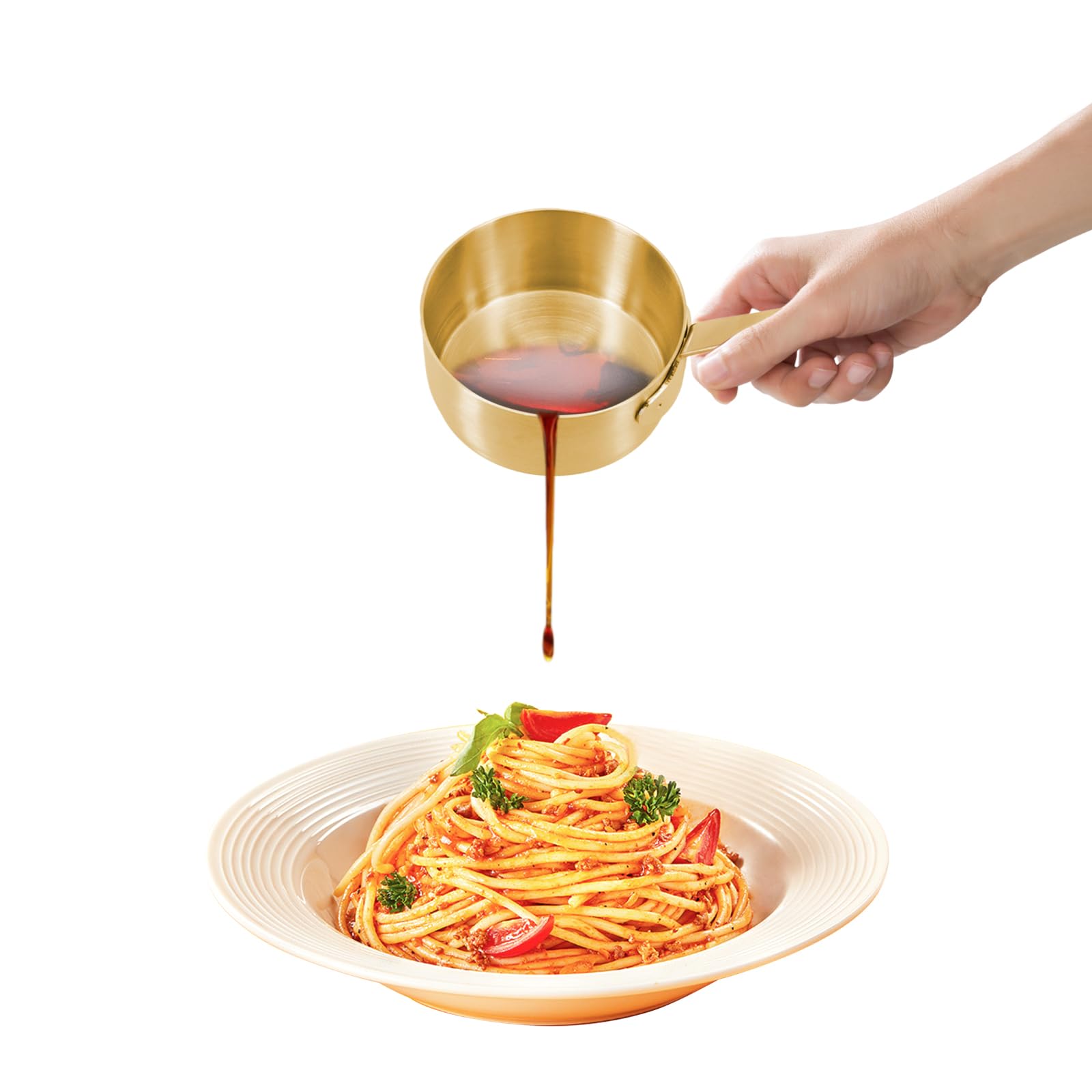 Mini Sauce Pan, Stainless Steel Sauce Pan Chocolate Melting Pot Mini Butter Coffee Milk Warmer Pot for Coffee Tea Soup Warming(Gold?100ML?)