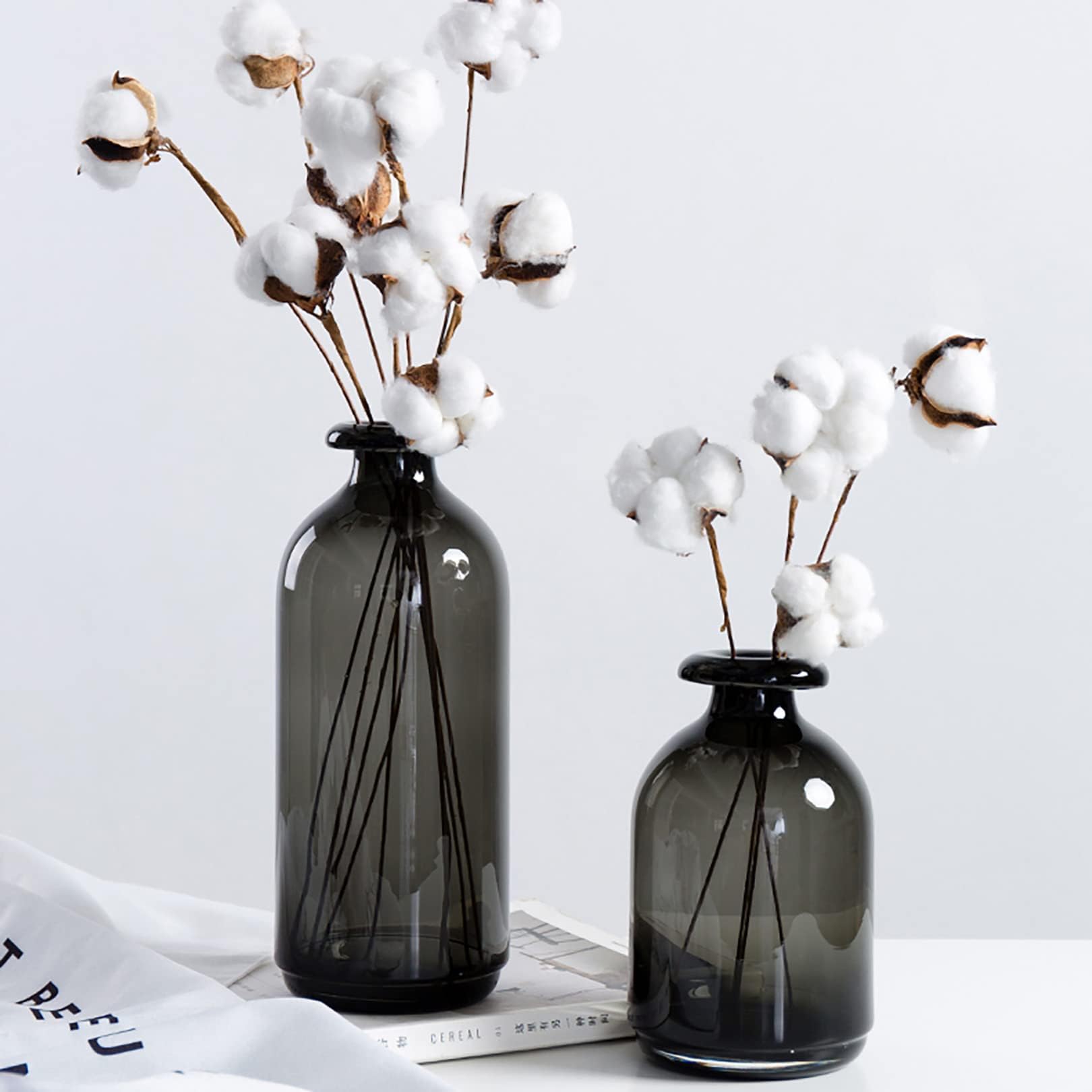 Cutfouwe Schwarze Glasvase für Blumen, Vasen für Tafelaufsätze, handgefertigte Kunstglasblumen, Couchtischdekorationen, Vase, groß und klein