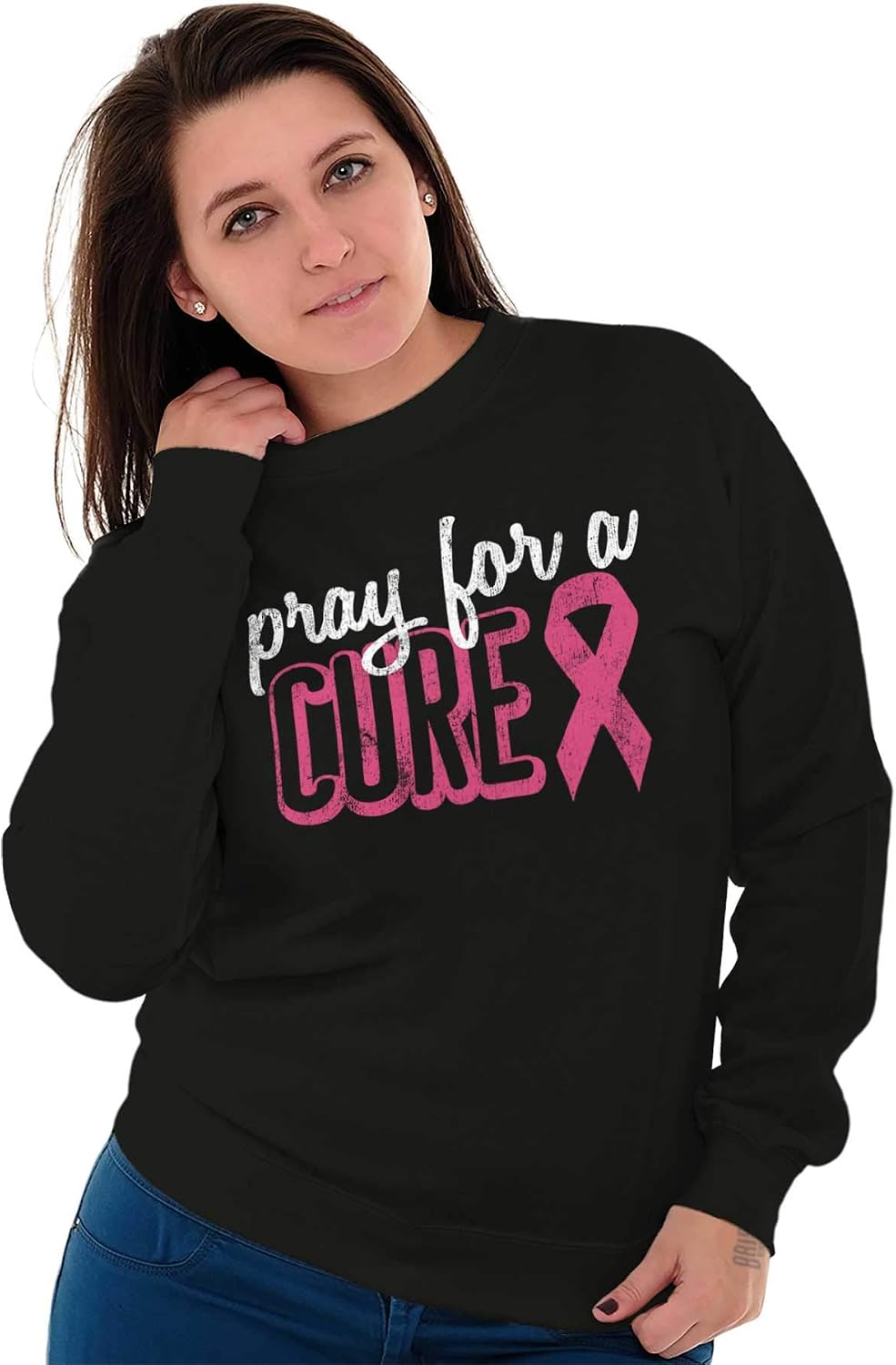 Pray For A Cure Breast Cancer Aware Women Crewneck Sweatshirt