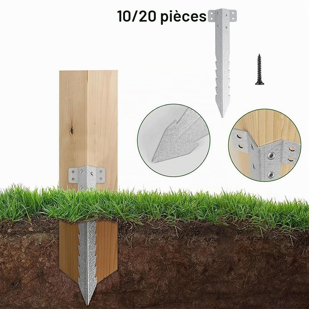 Supports dentelés en métal argenté pour traverses de chemin de fer – Piquets robustes pour bordures d'allée de jardin, supports dentelés en acier galvanisé pour lits de plantation de bois avec 40 ou