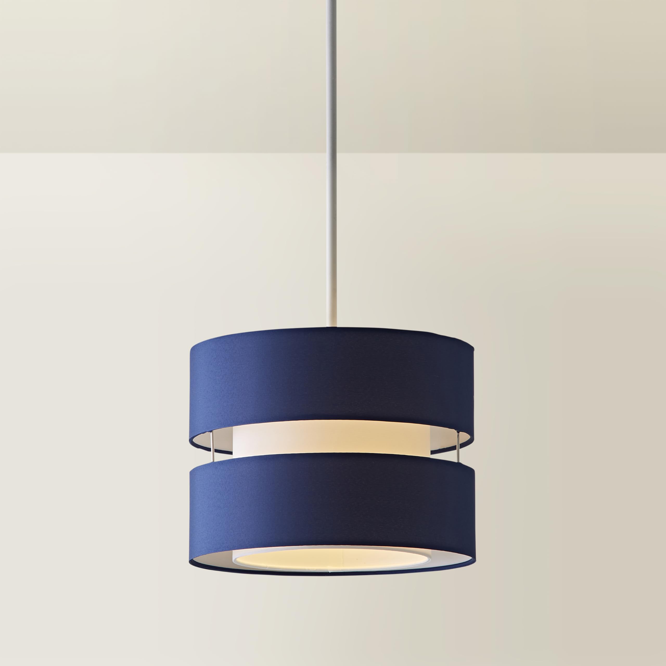 ValueLights Sophia Small 26cm Drum Easy Fit Ceiling Light Lamp Shade with Bulb in Navy | Size: 10 inches