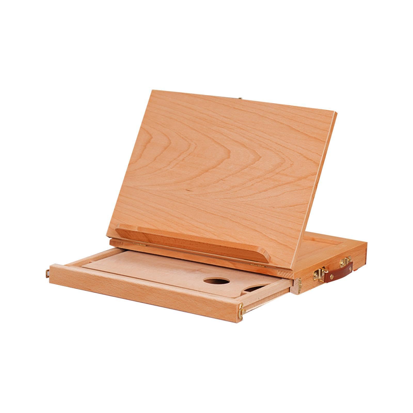 kesurpae Chevalet de table compact en bois, boîte de rangement pour matériel d'art, facile à transporter pour les séances dessin et peinture. Boîte à croquis bureau pliable avec un rebord, Beige, S