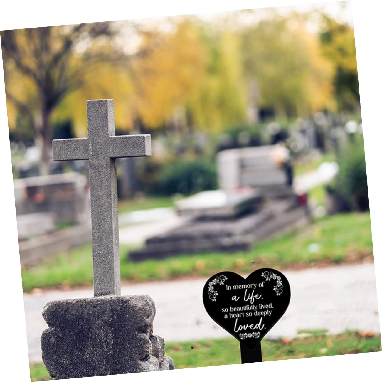 Versatile Acrylic Memorial Stake 2 Units Heart Design Cemetery Marker Easy Maintenance Yard Decorative Sign