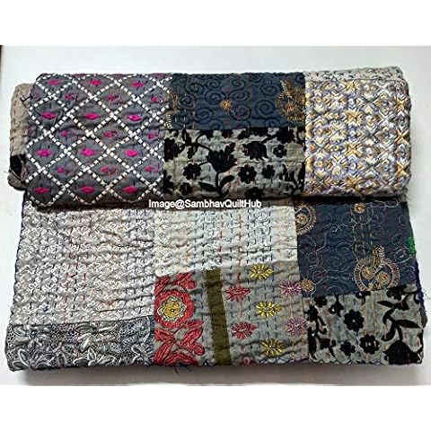 Colcha Vintage Khambadiya con Estampado de Mano Cover