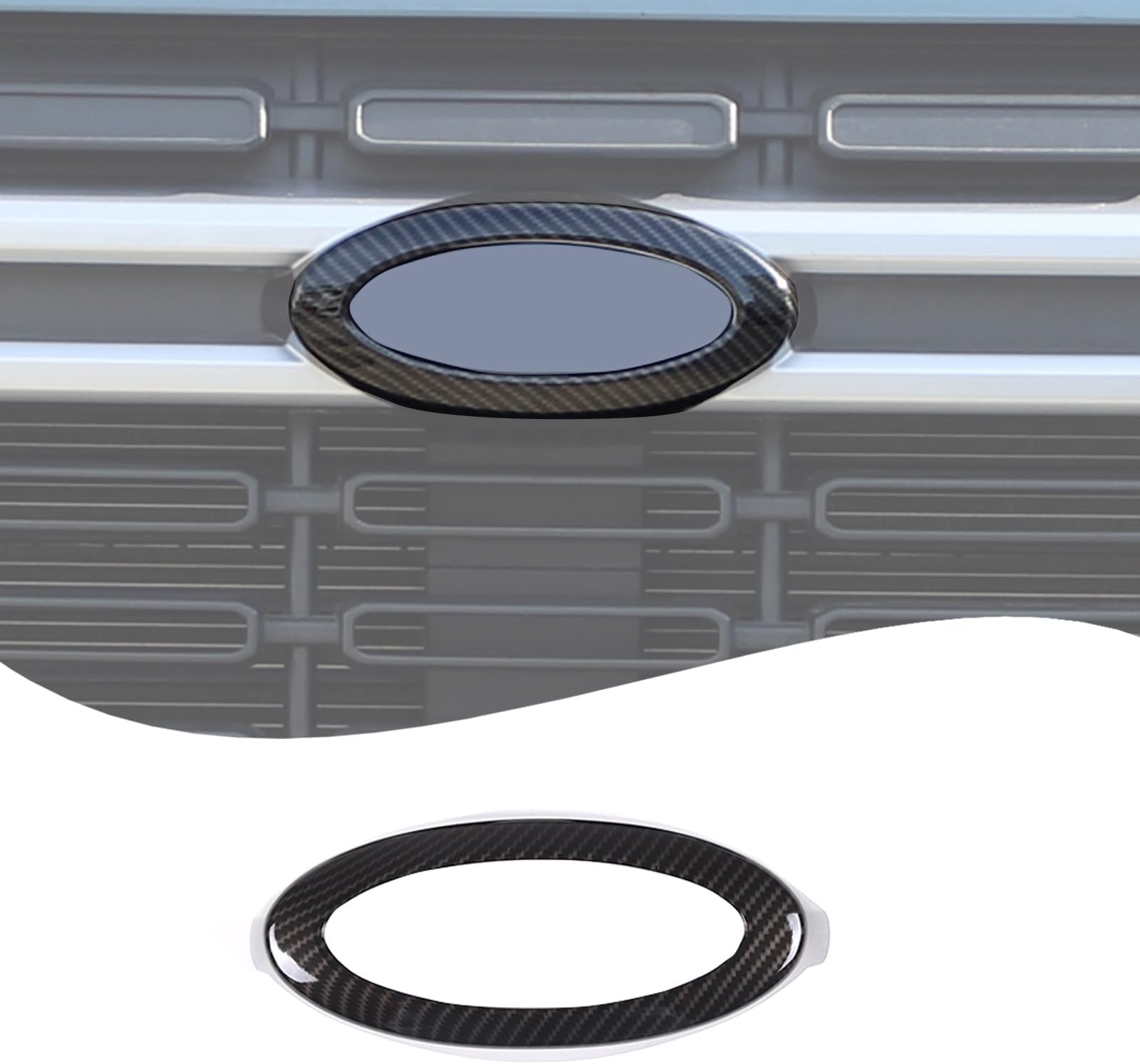Car Front Rear Emblems Logo Ring Trim Cover Compatible with Ford Maverick 2022-2025 Front Hood Rear Trunk Emblem Badge Logo Cover Decorative Accessories (Carbon Fiber Grain (Front))
